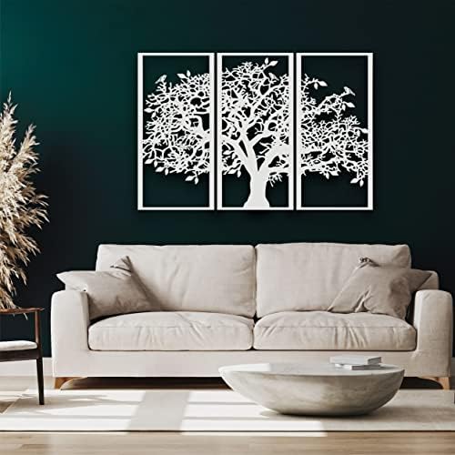 3 Panels Family Tree Metal Wall Decor Tree of Life Metal Wall Art, Home Bedroom Living Room Decor 3D Wall Art 3 Panels Family Tree Metal Wall Decor Modern Decoration (White, 69"W x 46"H/175x117cm) - Image 2