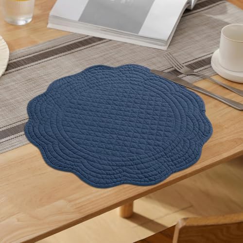 HOMBYS Quilted Placemats Set of 6 Washable Round Placemats for Kitchen Table-100% Cotton Fabric 14 Inch Round Table Mats, Cotton Fabric with Microfiber Filling, (14"x14", Sapphire Blue) - Image 6