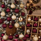 Lunmon 64 Pcs Burgundy and Gold Christmas Ball Ornament 1.57/1.97/2.36 Inch by Lunmon