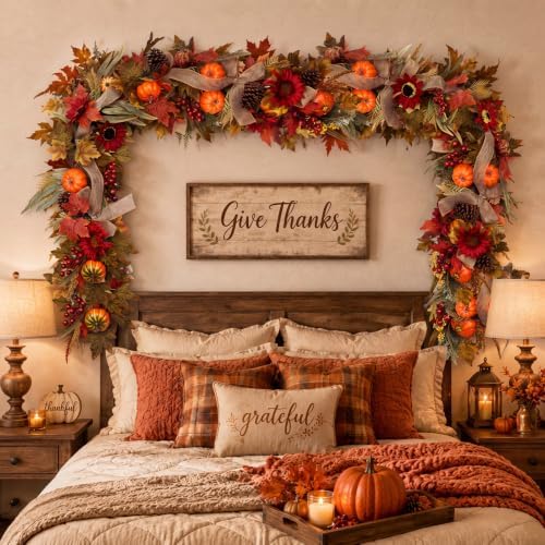 6 ft Fall Garland for Mantle Pumpkin Maple Leaf Garland - Image 5