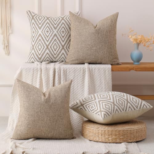 HPUK Throw Pillow Covers 18x18, Set of 4, Light Brown Couch Pillow Covers - Image 5