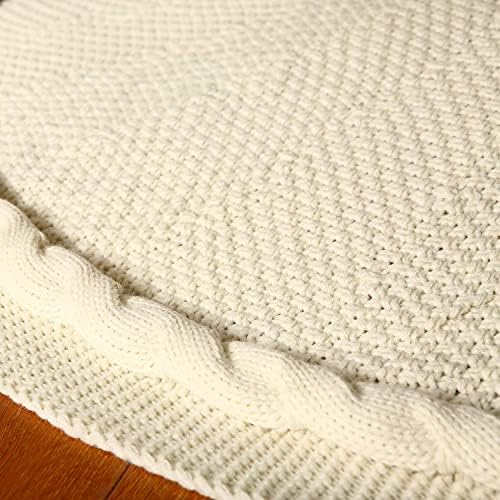 Sattiyrch Knit Christmas Tree Skirt,Luxury Cable Knitted Thick Rustic Xmas Tree Decoration (Cream, 36") - Image 4
