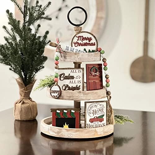 7 Pcs Christmas Themed Tiered Tray Decor Set, Christmas Themed Decor Bundle For Tier Tray, Christmas Tiered Tray Decorations, Seasonal Tier Tray Decor - Image 2