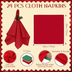 LemonRoad 36 Pcs Christmas Cloth Napkins and Napkin Ring Holders, Reusable Fabric with Pine Needle Red Fruit Napkin Rings for Xmas Table Decor, Banquet, Holiday Dinner Party, Wedding Party Supplies - Image 3