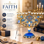 Matashi Hand-Painted Blue & Gold 9-Branch Hanukkah Menorah Candelabra Gift - Image 4
