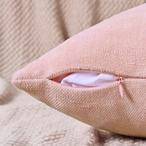 Set of 4 Soft Textured Decorative Throw Pillow Covers 20x20 Inch Cozy Farmhouse Cushion Cover Square Accent Pillow Cases for Bed Couch Sofa Living Room, White Beige Pink - Image 4