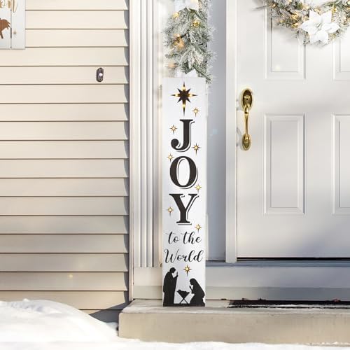 Glitzhome 42" H Lighted Wooden Nativity Porch Sign, Decorative Joy Hanging Plaque for Christmas, Farmhouse Xmas Nativity Porch Decor Hanging Sign for Christmas Holiday Home Front Door Porch Decor by Glitzhome