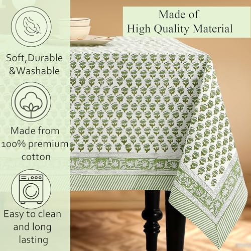 CPC Emerald Green Block Print 100% Cotton Rectangle Tablecloth 52x70 Inch - Image 6