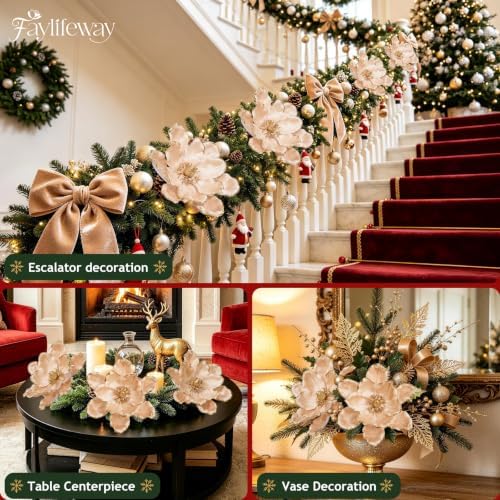 8PCS Large Christmas Magnolia Flowers for Christmas Tree Wreath - Image 4