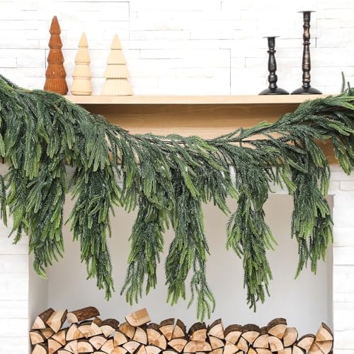 Janinka 40" Christmas Norfolk Pine Dripping Garland with 12" Dripping Branches Realistic Touch Christmas Artificial Greenery Garland for Mantle Table Stair Fireplace Home Indoor Outdoor Party Decor - Image 7