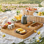 Rattan Serving Tray, Including 3 Sizes of Woven Rectangle Basket Trays - Image 2