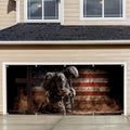 16x7FT Patriotic Garage Door Banner, Ameri-ca Soldier Kneeling with Cross Design, Extra Large Outdoor Garage Door Cover for Memorial Decor and Independence Day by THISFIND