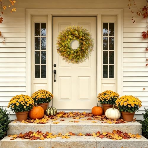 26" Fall Boxwood Wreath for Front Door - Thanksgiving Outdoor Home Decor - Image 2