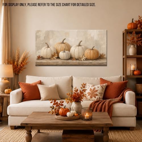 WAXWHELK Pumpkin Fall Canvas Wall Art Beige Neutral Autumn Painting Pictures Rustic Farmhouse Thanksgiving Home Decor Artwork for Living Room Bedroom (20"x40") - Image 2