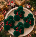 Roowest 4 Set Christmas Green Ball Clusters Ornament Velvet Tree Decoration - Image 6