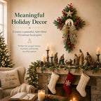 Riceshoot Christmas Nativity Cross Wreath with Gold Organza Bow and Star - Image 4