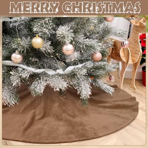 Viorawhite Brown Christmas Tree Skirt, 60 Inch Large Faux Fur - Image 2