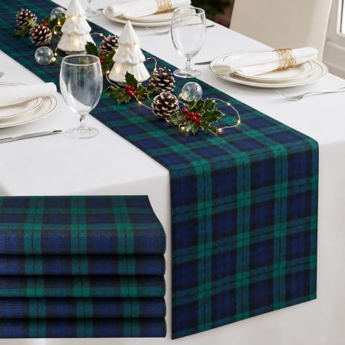 HunnmingRe 6 Pcs Black Christmas Tartan Plaid Table Runner 13 x 72 by HunnmingRe