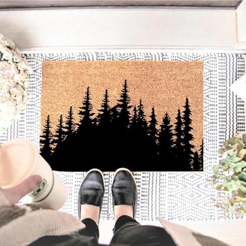 Funny Coir Doormat Tree Line Forest Landscape Front Door Mats Entryway Outdoor Mat with Heavy Duty Front Porch Welcome Mats Entry Natural Coir Brown Prank Novelty Gift Outdoor Mat 23.7x15.7 inch - Image 2