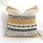 BlissBlush Yellow Mustard Decorative Throw Pillow Cover 18x18 Square Boho Accent Pillowcase Tassels Farmhouse Cushion for Couch Sofa Bedroom Living Room Home Décor Cover ONLY by BlissBlush