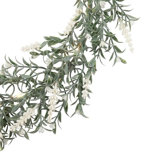 Pre-Lit Battery Operated White Lavender Spring Wreath - 16" - Clear LED Lights - Image 6