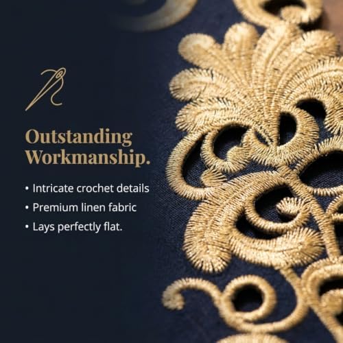 Decozen Set of 8 Doilies for Table, Lace Doilies - Rustic, Crochet, Farmhouse, Kitchen, Round Christmas Placemats - Dining Table Centerpiece Decor - 15 inch Gold Blue, The Vintage Opulence Collection - Image 3