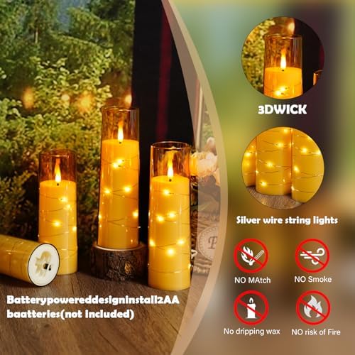 Sasigeiaa Flameless Candles with Embedded Star String - Battery Operated LED Candles, with Remote,12 Gold Flickering Candles for Christmas, Weddings, Home Decor & Party,(D 2.3"×H 5" 6" 7") - Image 4