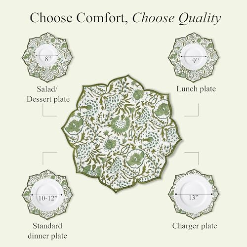 CPC Agate Green Block Print Cotton Floral Placemat 15x15 Inch, Set of 4 - Image 3