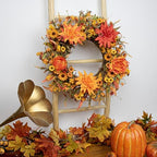 J'FLORU 22 Inch Artificial Fall Wreath Autumn Wreaths for Front Door Thanksgiving Wreath with Peony Dahlia Daisy Flowers for Thanksgiving Day Harvest Festival Wall Porch Indoor Outdoor - Image 2