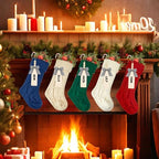 houscly 18 Inches Personalized Christmas Stockings: 6 Pack Red Ivory Knit Christmas Stockings Set with Name Tags Christmas Decor Neutral Xmas Decorations Holiday Farmhouse Indoor Rustic Home Decor - Image 5