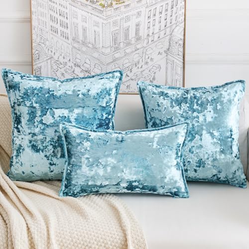 Premium Series, Crushed Velvet Throw Pillow Covers, Luxury Thick Cushion Cases for Home Decor, Ocean Blue, 18x18 Inch, Covers Only - Image 5