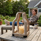 SWALLOWLIVING 13" Rustic Farmhouse Wood Candle Hurricane Lantern with Glass Candlestick Holder for Patio, Table Centerpiece, White Washed - Image 3
