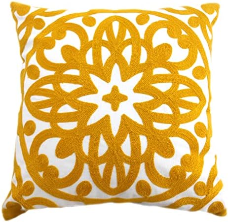 Alysheer Embroidered Decorative Throw Pillow Cover 20"x 20", 1pc Mustard by Alysheer