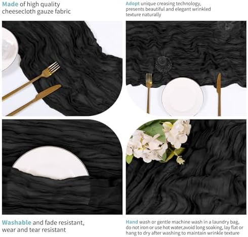 14 Pack Black Cheesecloth Table Runner 17x108 Inch Semi Sheer Boho Gauze Cheese Cloth Fabric Table Runners, for Wedding Party Baby Shower Birthday Home Decor Garden Farmhouse - Image 4