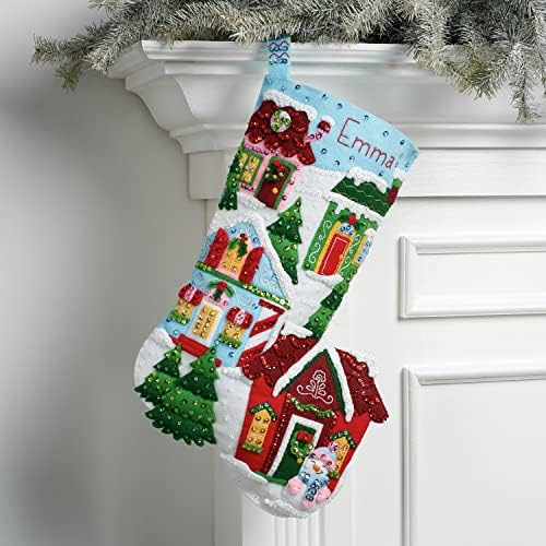 Bucilla Felt Applique 18" Stocking Making Kit, Christmas Town, Perfect for DIY Arts and Crafts, 89528E - Image 3
