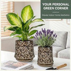 8 Inch Ceramic Planter Pot with Saucer Drainage Leak-Proof Mesh,Flower Pots for Lavender with Gardening Gloves,Ceramic Planter for Orchid(Spotted White) - Image 2