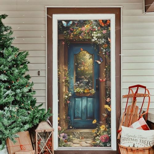 Burbuja Spring Flower Wood Door Cover, Stretch Fabric Backdrop Door Porch Covers for Home Party Holidays Decoration, 35x79 in - Image 6
