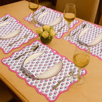 CPC Cotton Placemats Pink Sapphire Set of 4-Hand Block Printed Reversible Placemats, Flower Scalloped & Embroidered Cloth Table Mats - 14 x 20 inch Gift for Spring, Mother's Day - Image 2