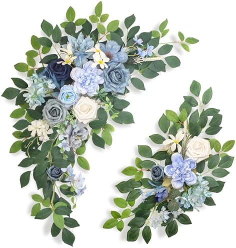 Pack of 2 Artificial Flowers for Backdrop Decoration, Wedding Arch Flowers,Reception Welcome Sign, Eucalyptus Garland, Suited to Aisle Decor and Wedding Arches(Blue) by BMQDSM