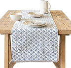 Over&Back 18x108 Hand-Blocked Printed Cotton Table Runner - Washable Table Runners for a Custom Home Decor Tablescape - Perfect for Coffee Table, Dinner Table, Living Room, and More - Blue Bloom by overback