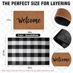 2-Piece Front Door Mat Set, Coir Welcome Mat & Black White Plaid Mat - Image 2