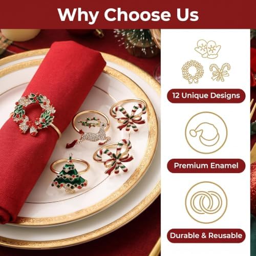 Christmas Napkin Rings Set of 12 Xmas Napkin Ring - Image 3
