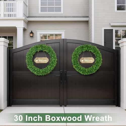 30Inch Green Boxwood Wreaths for Front Door Realistic All Season Eucalyptus - Image 2