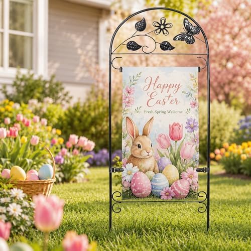 AceList Garden Flag Holder Stand, Wrought Iron 8-Prong, for 12x18 - Image 5