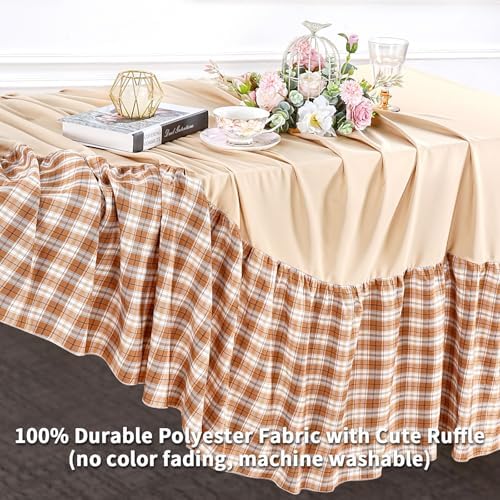 Fanqisi Brown Ruffle Table Cloth Fall Tablecloth - 90 x 132 Inch Polyester Tablecloths Rectangle Thanksgiving Table Cover for Birthday Wedding Picnic Christmas Party Decoration - Image 5