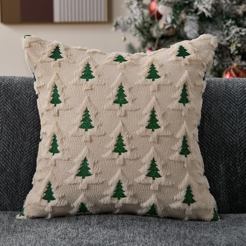 Allorry Christmas Pillow Covers 20x20 Set of 2 Beige Double Xmas Tree Pillow Covers Soft Plush Faux Fur Christmas Decorations for Xmas Winter Holiday Home Bedroom Sofa Cushion Cases PT-008C20 - Image 4