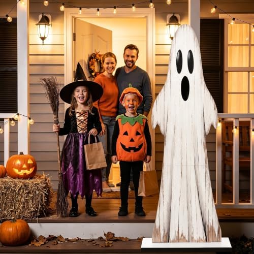 Rattanview 45 Inch Halloween Ghost Porch Sign Wooden Welcome for Front Door - Image 4