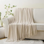 BATTILO HOME Beige Throw Blanket for Couch, 50"x60" by BATTILOHOME