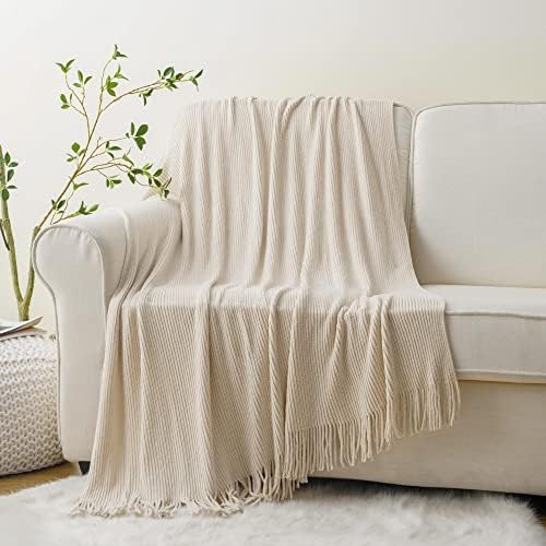 BATTILO HOME Beige Throw Blanket for Couch, 50"x60" by BATTILOHOME