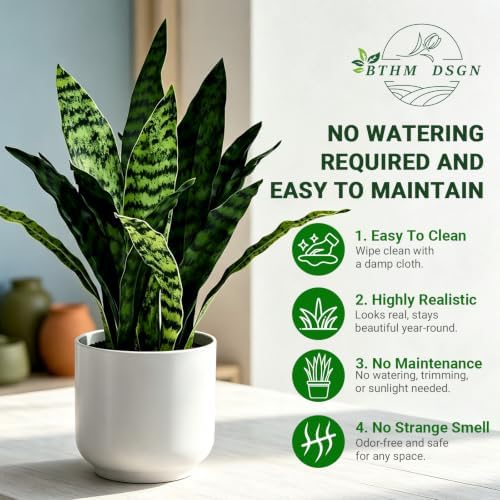 Fake Snake-19”tall Artificial Indoor Potted Plant for Home Decor-Green - Image 3